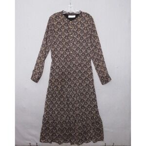 Sofie Schnoor Dress Women Medium Midi Metallic Long Sleeve Ruffle Hem Boho Flowy